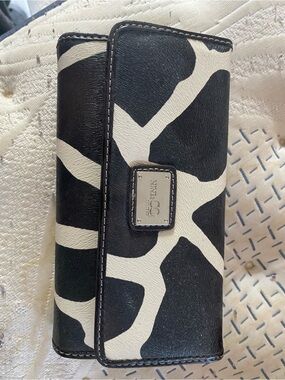Nine West Black and White Animal Print Wallet with Logo Plaque